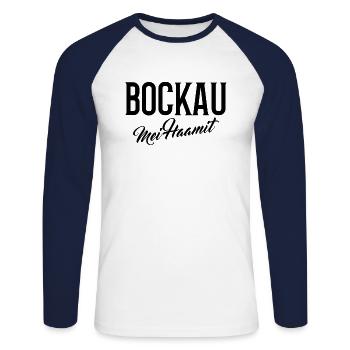 Bockau mei haamit - Unisex Baseballshirt langarm - Weiß/Navy - Vorne - Nik (191cm)