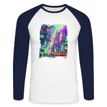 Cool Japanese World Japan Neon City - Unisex Baseballshirt langarm - Weiß/Navy - Vorne - Nik (191cm)