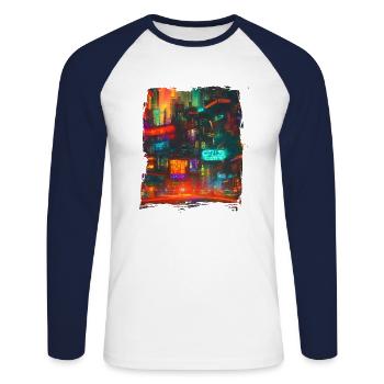 Cool Japanese World Japan Neon City - Unisex Baseballshirt langarm - Weiß/Navy - Vorne - Nik (191cm)