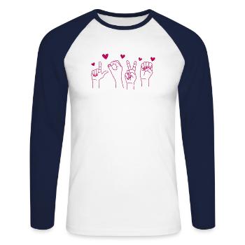 Valentinstag Liebe Zeichensprache Hand Herz Stumm - Unisex Baseballshirt langarm - Weiß/Navy - Vorne - Nik (191cm)