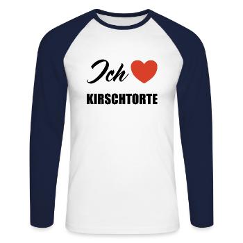 Ich liebe Kirschtorte - Unisex Baseballshirt langarm - Weiß/Navy - Vorne - Nik (191cm)