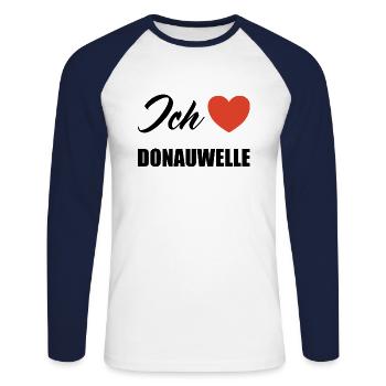 Ich liebe Donauwelle - Unisex Baseballshirt langarm - Weiß/Navy - Vorne - Nik (191cm)