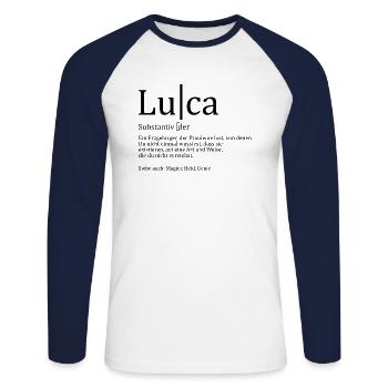 Erzgebirge Luca - Unisex Baseballshirt langarm - Weiß/Navy - Vorne - Nik (191cm)