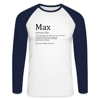 Erzgebirge Max - Unisex Baseballshirt langarm - Weiß/Navy - Vorne - Nik (191cm)