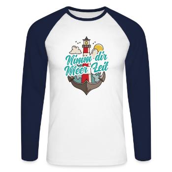 Nimm Dir Meer Zeit Nordsee Geschenk Leuchtturm - Unisex Baseballshirt langarm - Weiß/Navy - Vorne - Nik (191cm)
