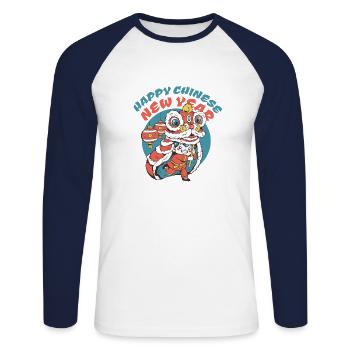 Chinese New Year Dragon Dance Costume I Gift - Unisex Long Sleeve Baseball T-Shirt - white/navy - Front - Nik (191cm)