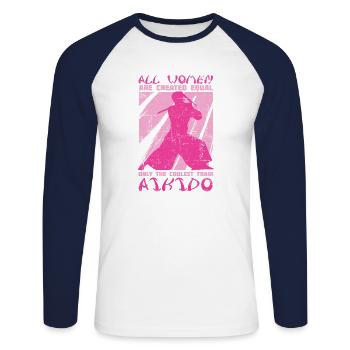 Aïkido Femmes Japon Taekwondo Karaté Arts Martiaux - T-shirt baseball manches longues Homme - blanc/marine - Devant - Nik (191cm)