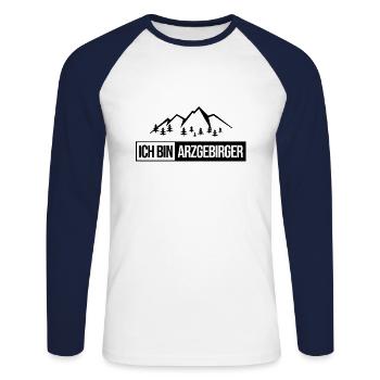 Erzgebirge Haamit Spruch - Unisex Baseballshirt langarm - Weiß/Navy - Vorne - Nik (191cm)