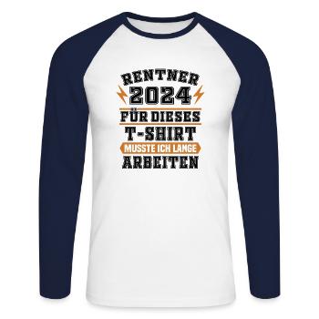 Pensionär 2024 Geschenk Pensionierung Geschenkidee - Unisex Baseballshirt langarm - Weiß/Navy - Vorne - Nik (191cm)