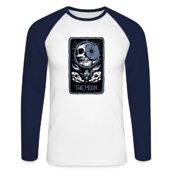 The Moon Skeleton Skull Tarot Card - Unisex Baseballshirt langarm - Weiß/Navy - Vorne - Nik (191cm)