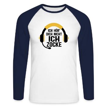 Ich Hör Dich Nicht Ich Zocke - Unisex Baseballshirt langarm - Weiß/Navy - Vorne - Nik (191cm)