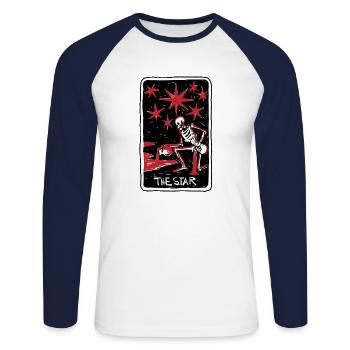 The Star Blood Red Skeleton Skull Tarot Card - Unisex Baseballshirt langarm - Weiß/Navy - Vorne - Nik (191cm)