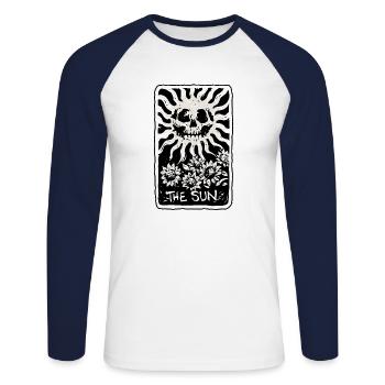 The Sun Skeleton Skull Tarot Card - Unisex Baseballshirt langarm - Weiß/Navy - Vorne - Nik (191cm)