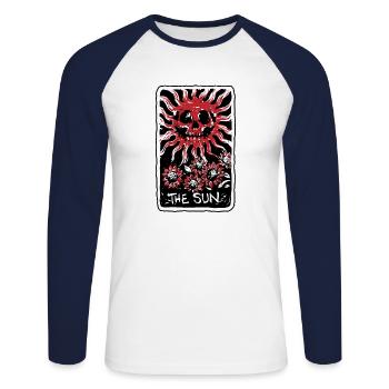 The Sun Blood Red Skeleton Skull Tarot Card - Unisex Baseballshirt langarm - Weiß/Navy - Vorne - Nik (191cm)