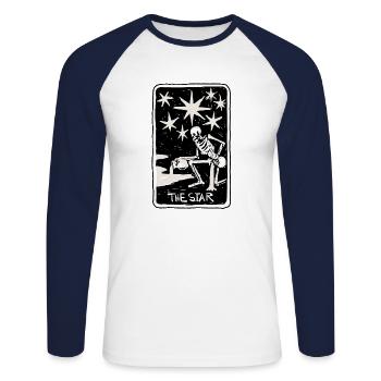 The Star Skeleton Skull Tarot Card - Unisex Baseballshirt langarm - Weiß/Navy - Vorne - Nik (191cm)