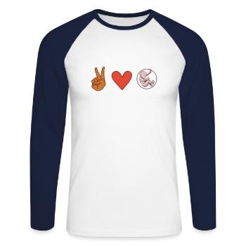 Peace Love Doula Sage-femme - T-shirt baseball manches longues Homme - blanc/marine - Devant - Nik (191cm)