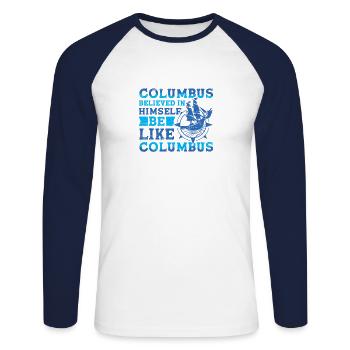 Columbus Glauben 1942 Amerikanischen - Unisex Baseballshirt langarm - Weiß/Navy - Vorne - Nik (191cm)