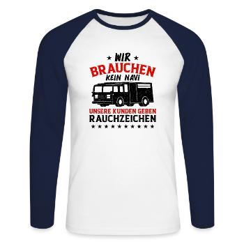 Wir Brauchen Kein Navi - Unisex Baseballshirt langarm - Weiß/Navy - Vorne - Nik (191cm)