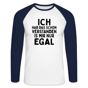 Ich Hab Das Schon Verstanden Ist Mir Nur Egal - Unisex Baseballshirt langarm - Weiß/Navy - Vorne - Nik (191cm)