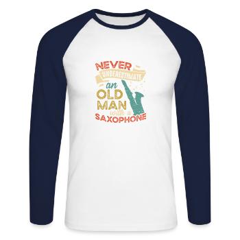 Old man with a saxophone jazz musician - Unisex Long Sleeve Baseball T-Shirt - white/navy - Front - Nik (191cm)