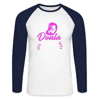 Doula with her Cervix midwife - Unisex Long Sleeve Baseball T-Shirt - white/navy - Front - Nik (191cm)