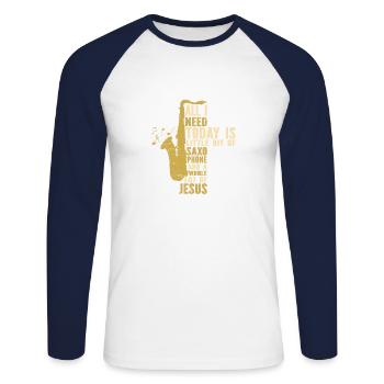Saxophone Jesus Jazz Musicien Saxophoniste - T-shirt baseball manches longues Homme - blanc/marine - Devant - Nik (191cm)