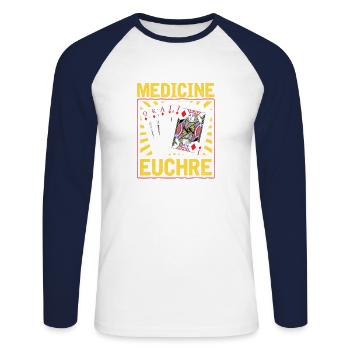 Médecine Euchre - Euchre Player Card Game Euchre - T-shirt baseball manches longues Homme - blanc/marine - Devant - Nik (191cm)