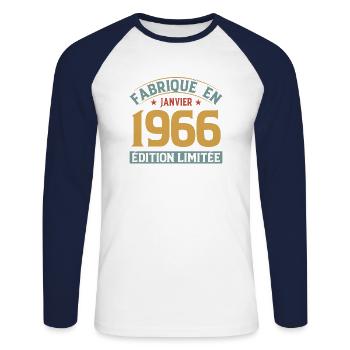 Fabriqué En Janvier 1966 Édition Limitée - T-shirt baseball manches longues Homme - blanc/marine - Devant - Nik (191cm)