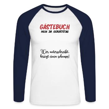 30th Birthday Fun Party Guest Book Funny Gift - Unisex Baseballshirt langarm - Weiß/Navy - Vorne - Nik (191cm)