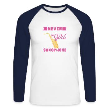 Saxophon Musikerin Jazzmusiker - Unisex Baseballshirt langarm - Weiß/Navy - Vorne - Nik (191cm)