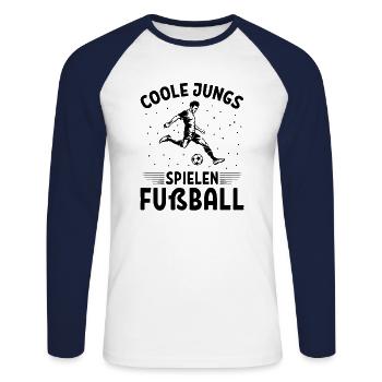 Coole Jungs Spielen Fußball - Unisex Baseballshirt langarm - Weiß/Navy - Vorne - Nik (191cm)