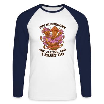 Mushrooms Unique Fungi Design for Mushroom Lovers - Unisex Baseballshirt langarm - Weiß/Navy - Vorne - Nik (191cm)