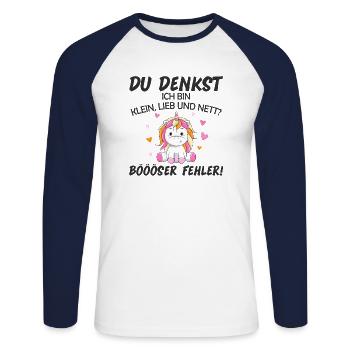 Du Denkst Ich Bin Klein Lieb Und Nett - Unisex Baseballshirt langarm - Weiß/Navy - Vorne - Nik (191cm)