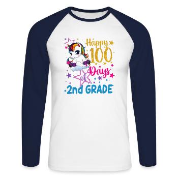 Süßes Einhorn Glückliche 100 Tage der 2. Klasse - Unisex Baseballshirt langarm - Weiß/Navy - Vorne - Nik (191cm)