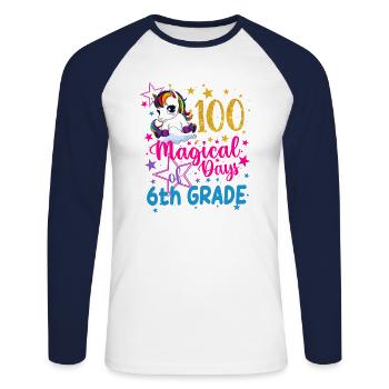 100 magische Tage des Einhorns der 6. Klasse - Unisex Baseballshirt langarm - Weiß/Navy - Vorne - Nik (191cm)