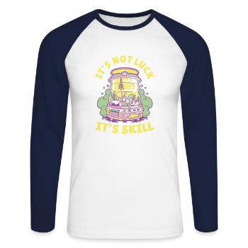 Pas de chance c’est Skills Claw Machine Toy Retro Arcade - T-shirt baseball manches longues Homme - blanc/marine - Devant - Nik (191cm)
