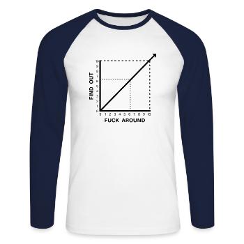 Fick herum und finde lustige Graph Chart Witz heraus - Unisex Baseballshirt langarm - Weiß/Navy - Vorne - Nik (191cm)