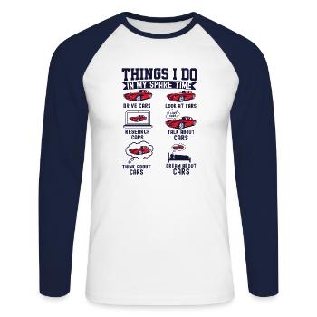 Dinge, die ich in meiner Freizeit mache Lustiger Auto-Enthusiast - Unisex Baseballshirt langarm - Weiß/Navy - Vorne - Nik (191cm)