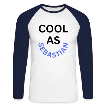 Cool as Sebastian Name - Unisex Long Sleeve Baseball T-Shirt - white/navy - Front - Nik (191cm)