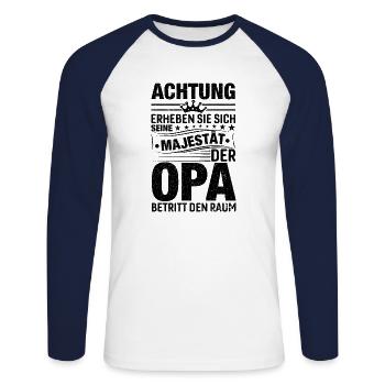 Achtung Erheben Sich Sein Majestät Der Opa - Unisex Baseballshirt langarm - Weiß/Navy - Vorne - Nik (191cm)