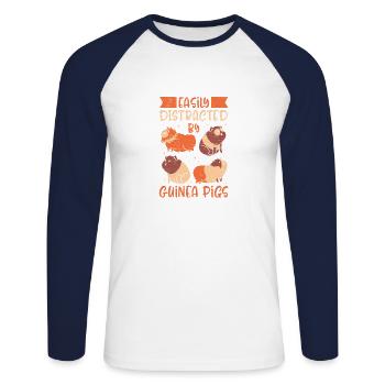 Facilement distrait par les cochons d’Inde - T-shirt baseball manches longues Homme - blanc/marine - Devant - Nik (191cm)