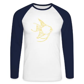 Poisson rouge Au Tableau périodique Carpe Japon Aquarium - T-shirt baseball manches longues Homme - blanc/marine - Devant - Nik (191cm)