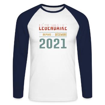 Légendaire Depuis Décembre 2021 Anniversaire - T-shirt baseball manches longues Homme - blanc/marine - Devant - Nik (191cm)