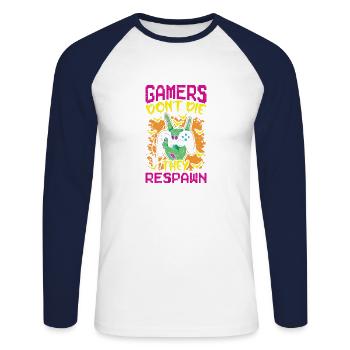 Gamer Sie Respawnen Gaming Videospieler Halloween - Unisex Baseballshirt langarm - Weiß/Navy - Vorne - Nik (191cm)