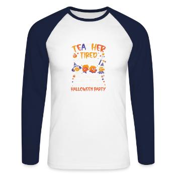 Teacher Tired - Halloween Costume School Teacher - Unisex Long Sleeve Baseball T-Shirt - white/navy - Front - Nik (191cm)