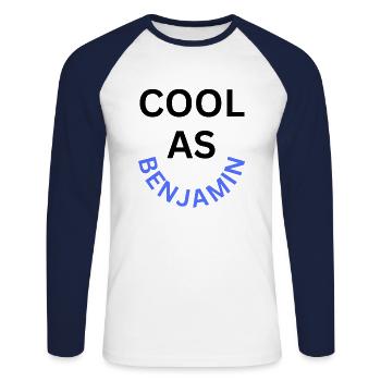 Cool as Benjamin Name - Unisex Long Sleeve Baseball T-Shirt - white/navy - Front - Nik (191cm)