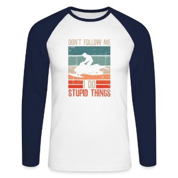 J’ai quitté ma motoneige - T-shirt baseball manches longues Homme - blanc/marine - Devant - Nik (191cm)