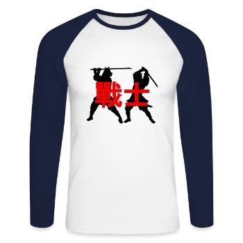 FIGHT BETWEEN TWO SAMURAI WITH THE INSCRIPTION - Unisex Long Sleeve Baseball T-Shirt - white/navy - Front - Nik (191cm)