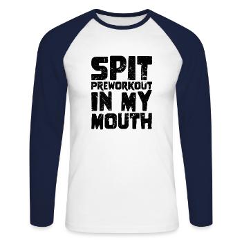 Spit Preworkout In My Mouth - Unisex Baseballshirt langarm - Weiß/Navy - Vorne - Nik (191cm)