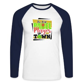Padel Paddle Raquette Tennis Sport I Cadeau - T-shirt baseball manches longues Homme - blanc/marine - Devant - Nik (191cm)
